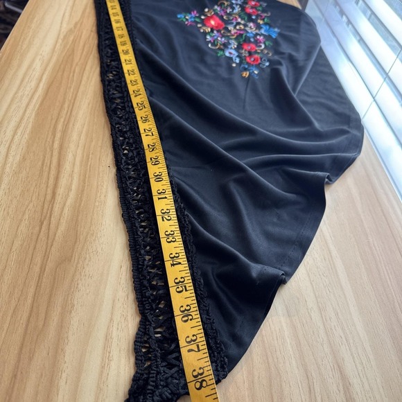 VTG Black Polyester Floral Embroidery Piano Triangle Shawl‎ Boho Hippie Shrug main image 9